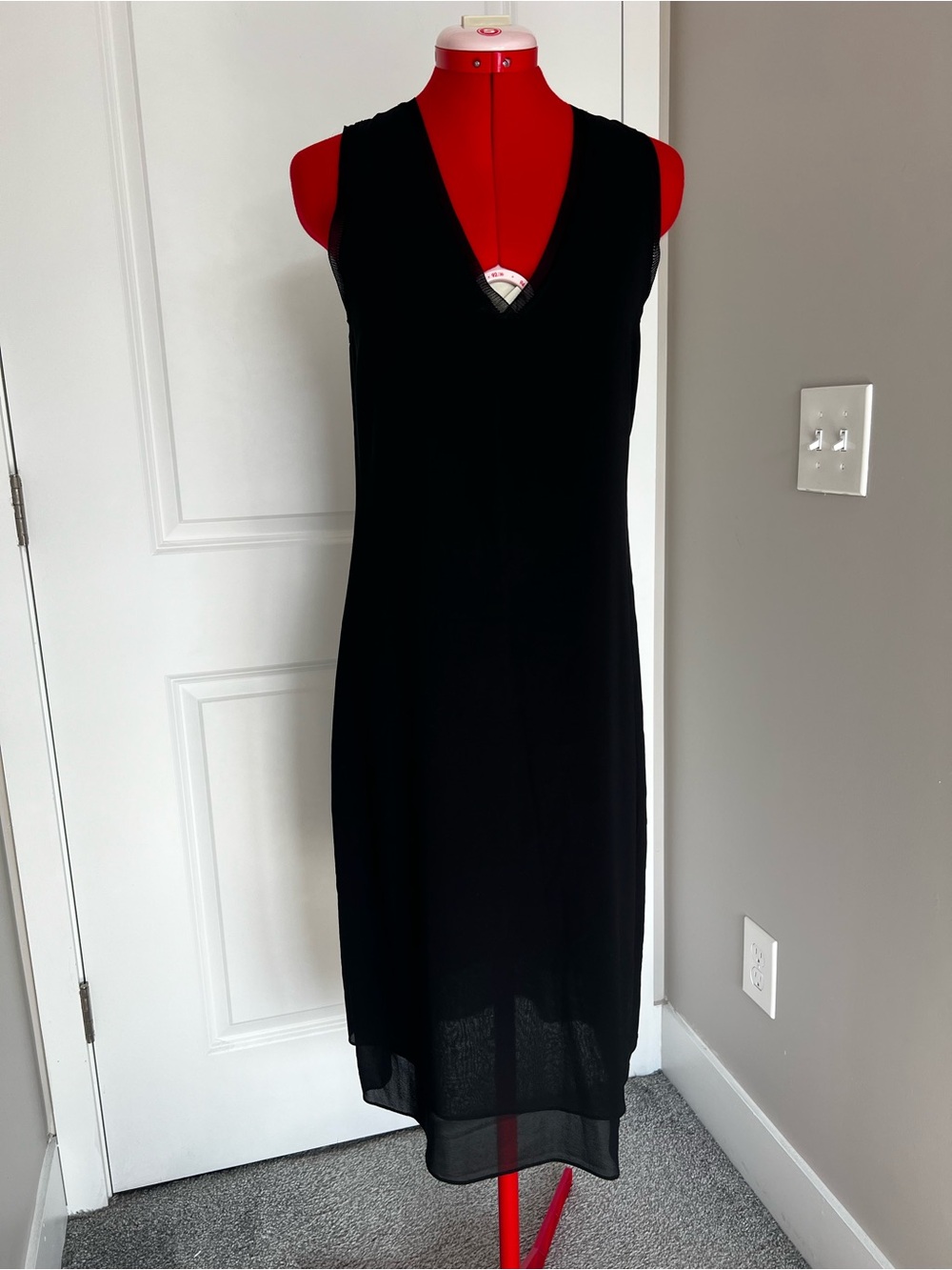 Vince Black Sleeveless V-Neck Midi Dress